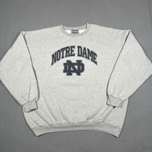 Vintage Notre Dame Sweatshirt Hanes‎ Crewneck Pullover Gray XL Boxy College NCAA